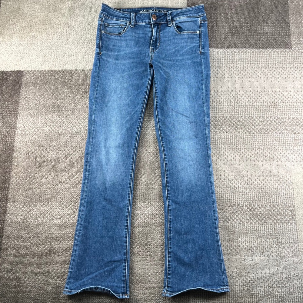 American Eagle Skinny Kick Super Stretch Blue Jeans Womens 10 Regular Whiskered
